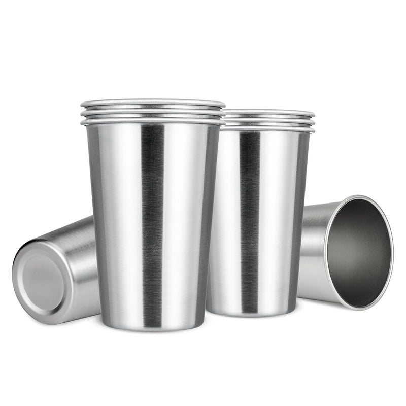 MEWAY Premium Stainless Steel Cups 16 oz Pint Cup Tumbler (8 Pack) - Premium Metal Cups - Stackable Durable Cupï¼ŒChilling Beer Glasses, for Travel, Outdoor, Camping, Everyday - Image 1